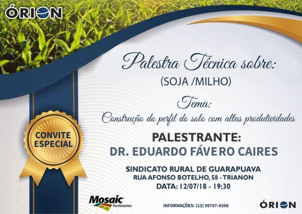 Empresas realizam, dia 12, no Sindicato Rural, palestra sobre o perfil do solo 