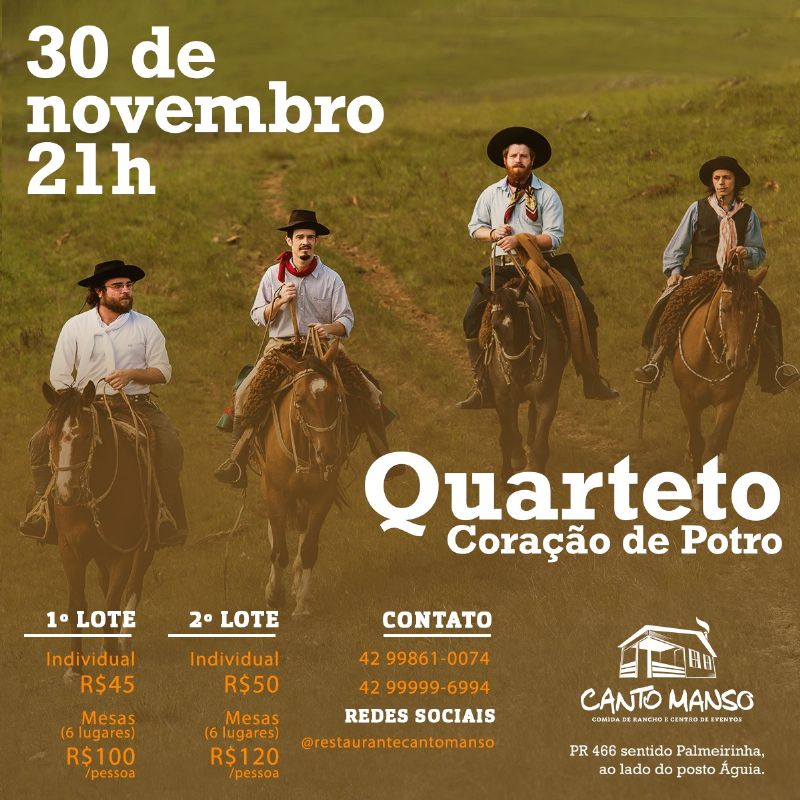 Sindicato Rural é ponto de venda do show Quarteto Coração de Potro