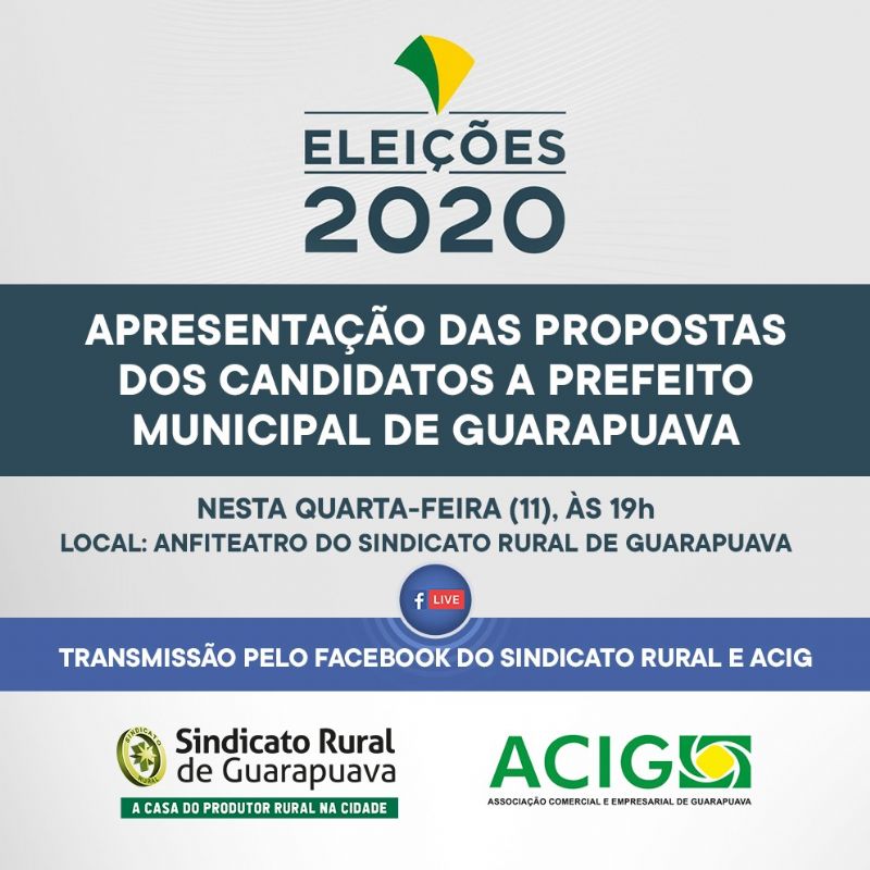 Sindicato Rural e ACIG promovem evento com candidatos a prefeito de Guarapuava nesta quarta-feira (11)