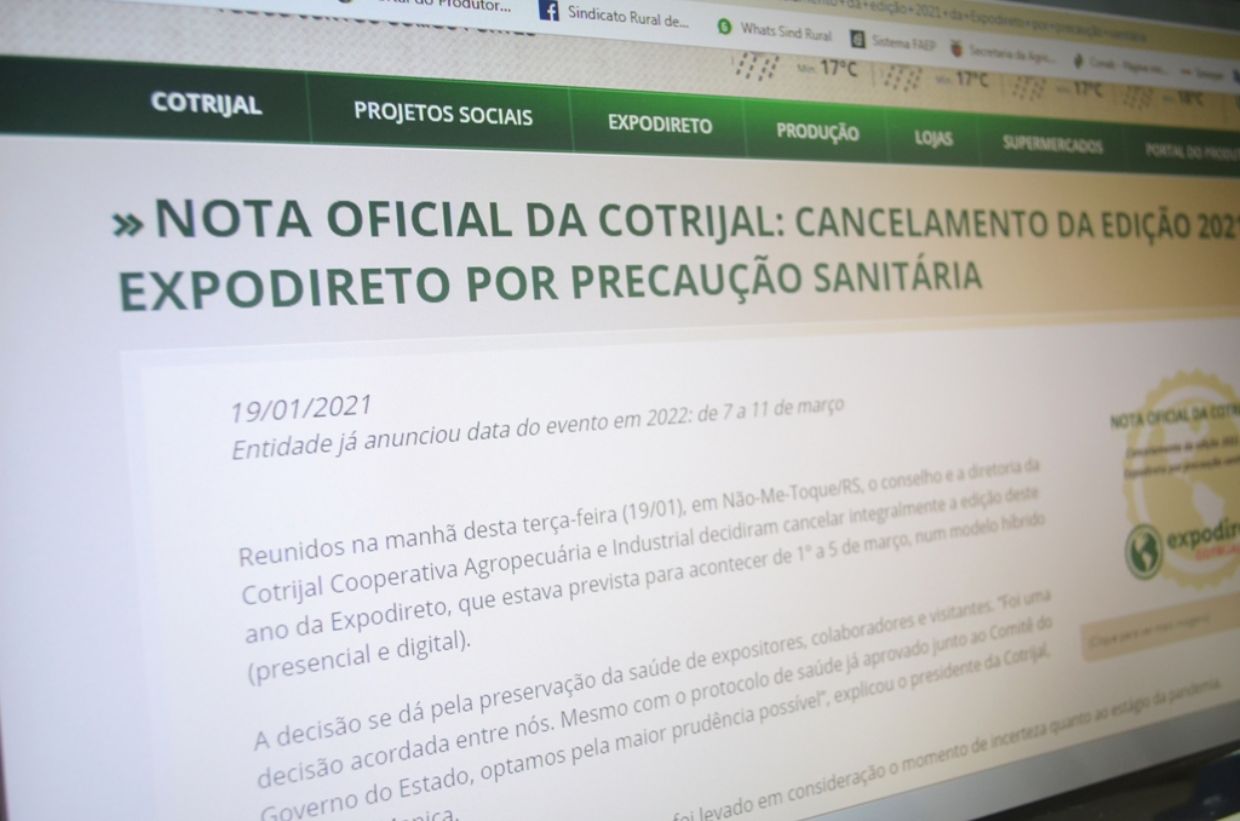 Por precaução sanitária, Cotrijal decide cancelar edição 2021 da Expodireto