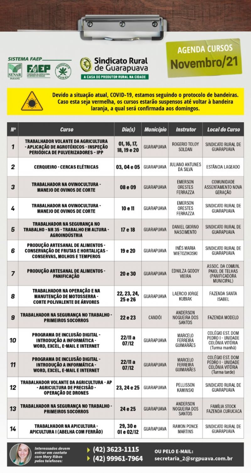Novembro começa a todo vapor com cursos do SENAR