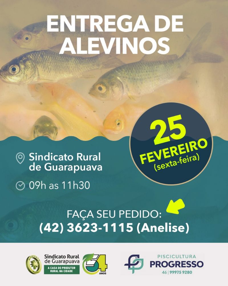 Próxima entrega de alevinos acontece no dia 25 de fevereiro 