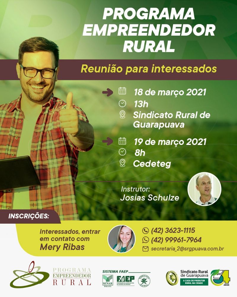 Sindicato Rural de Guarapuava abre inscrição para Programa Empreendedor Rural
