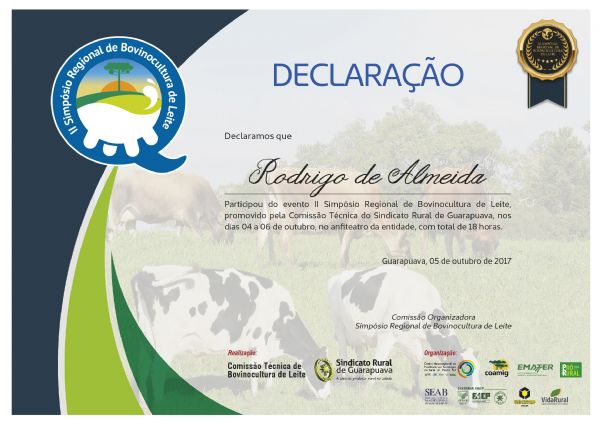 Participantes do II Simp&oacute;sio Regional de Bovinocultura de Leite podem retirar declara&ccedil;&atilde;o 